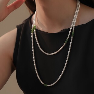SHIWU新中式和田玉珍珠项链长款毛衣链秋冬双层叠戴颈链2026新款