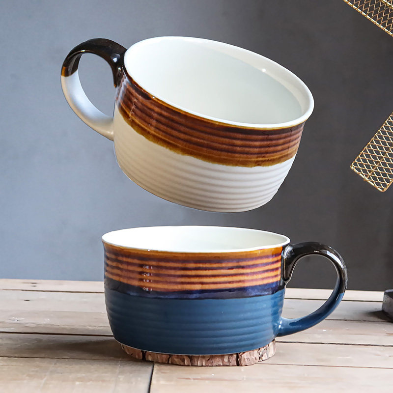 〖新款带把碗是杯也是碗〗大容量马克杯陶瓷早餐燕麦杯泡面碗微瑕