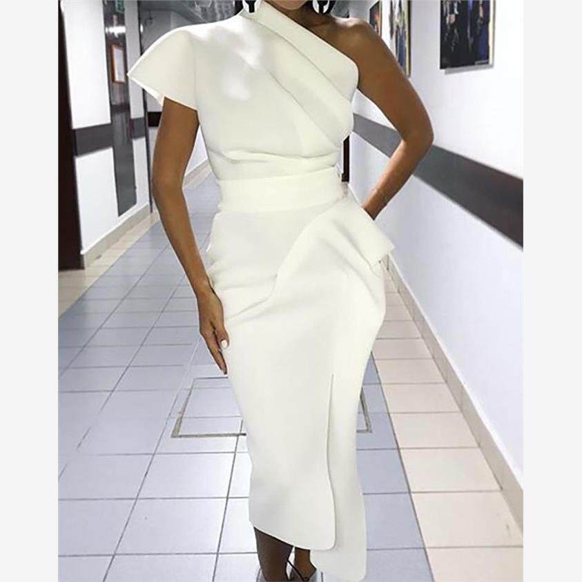 One Shoulder Ruched Slit Irregular Dress单肩不对称连衣裙