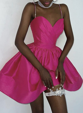 Sexy Sleeveless Party Prom Dress钻链肩带裹胸吊带礼服连衣裙