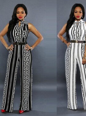 2019 Women casual print jumpsuit Ladies rompers long pants