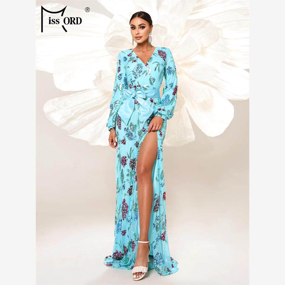 V Neck Long Sleeved Evening Floral Formal Occasion Dresses
