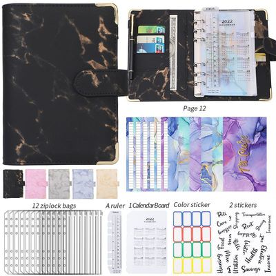 A6 PU marble budget binder book saving money cash organizer