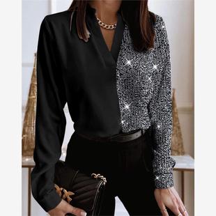 Long Shirt亮片拼接长袖 Sleeve Patchwork 衬衣 Sequined Women