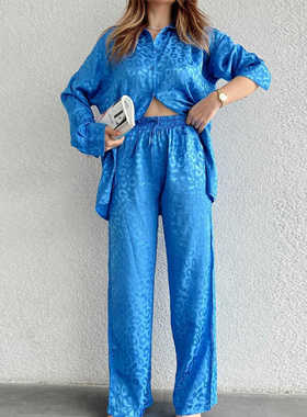 长袖衬衫豹纹长裤套装 Long sleeved Shirt Leopard Pants Set