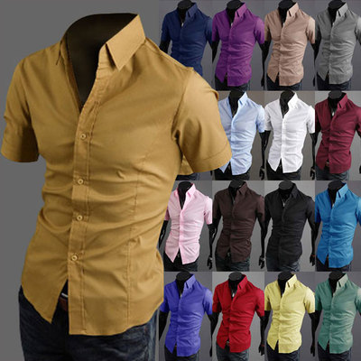 Summer Men causal short sleeve shirt 男短袖衬衫纯色修身衬衣