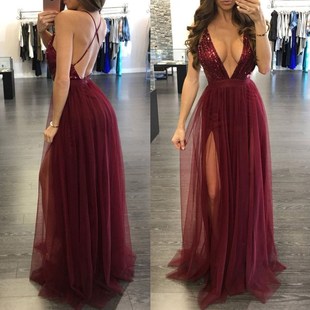 quality hot deep chiffon belt dress halter Sequined style