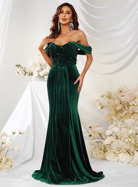 Off Shoudler Velvet Mermaid Prom Dress Evening Dress