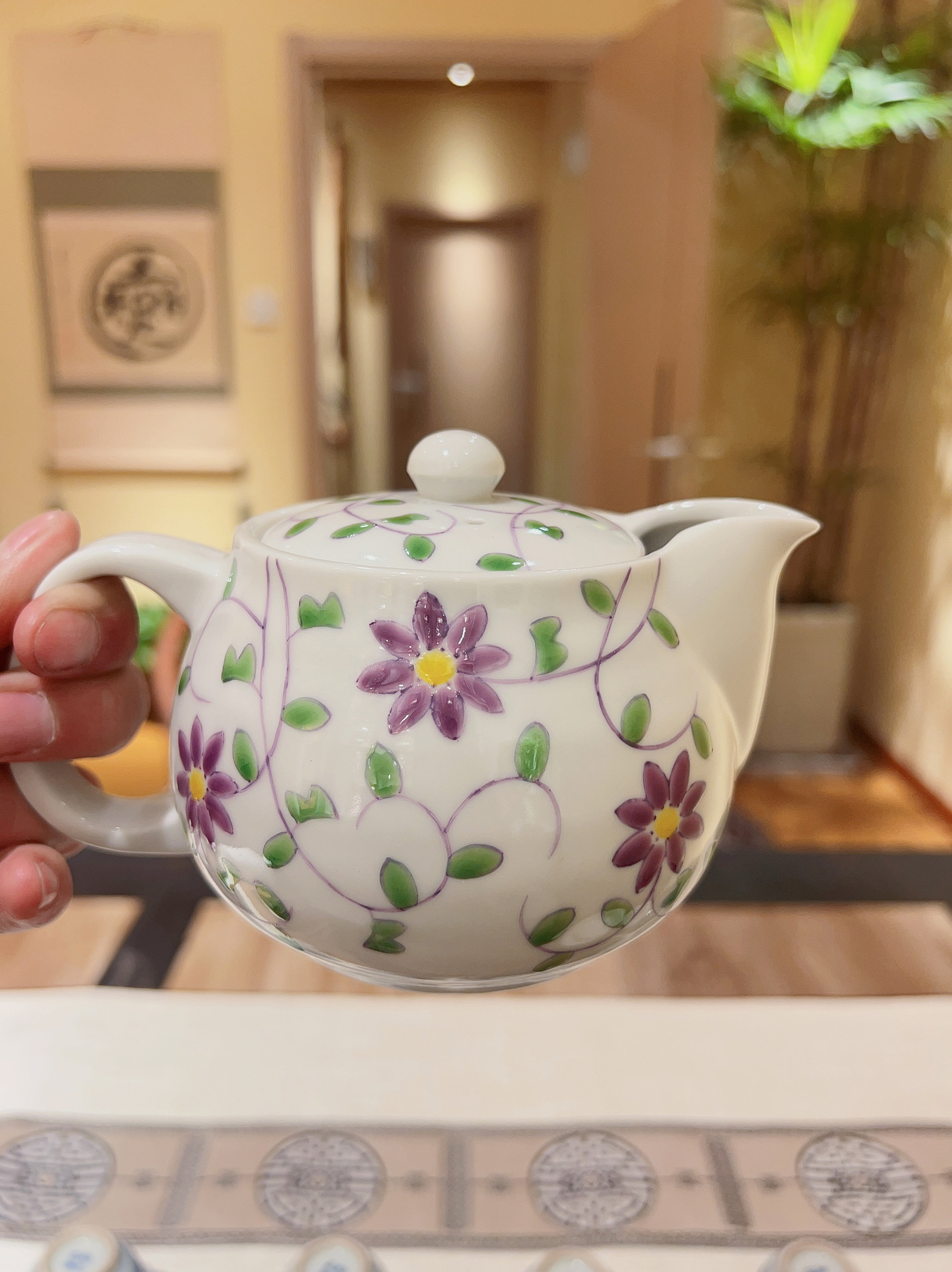 日本原装进口正品九谷烧茶壶带茶漏360ml名家作品