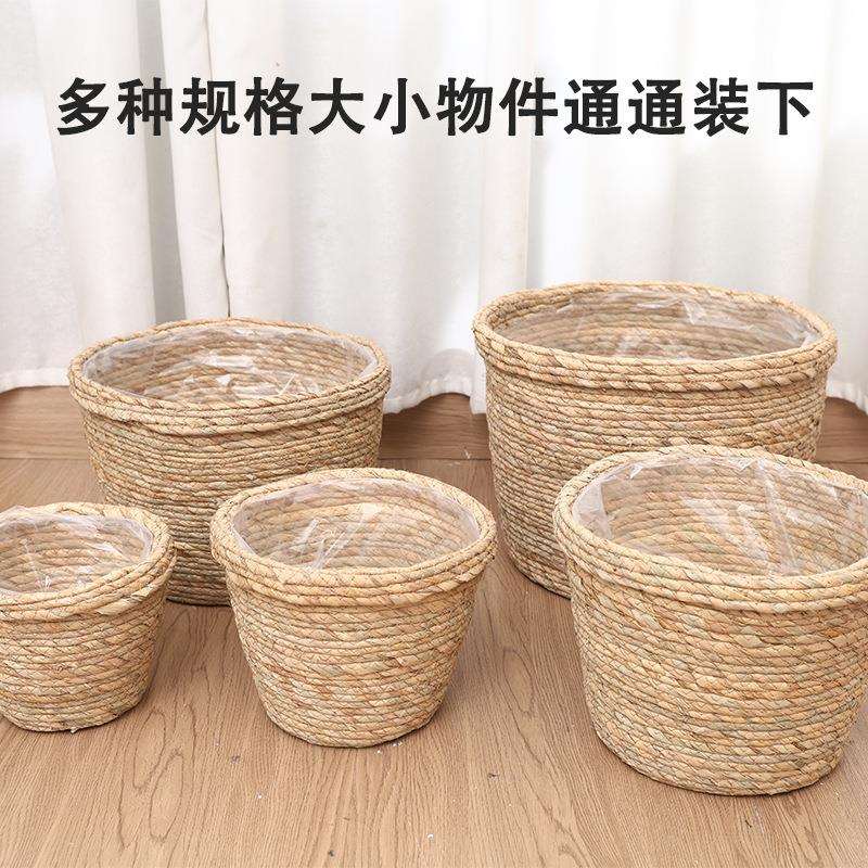 跨境手工编织草编花盆花器盆栽植物鲜花家居抱抱桶花篮编织收纳筐