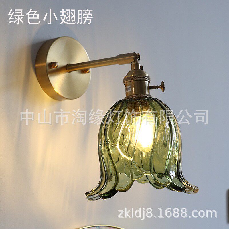 批发玻璃壁灯彩色小壁灯加厚玻璃灯绿色琥珀透明小翅膀羽毛玻璃灯