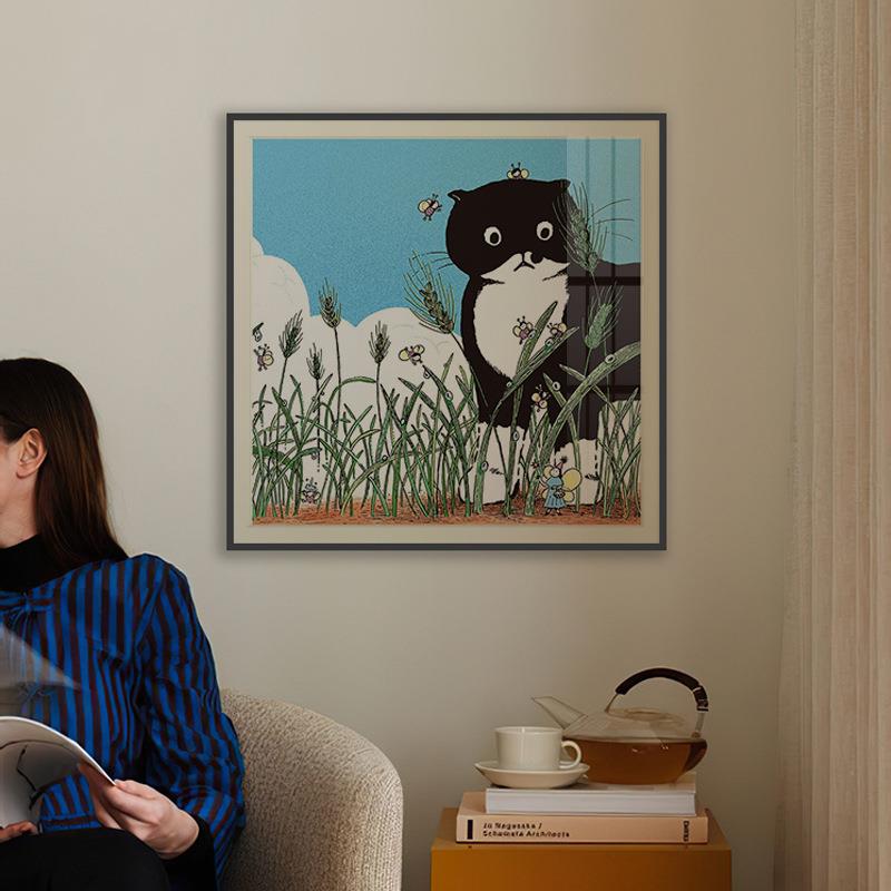 猫咪的发现 童趣小众艺术挂画宫崎骏漫画风装饰画卧室书房摆画
