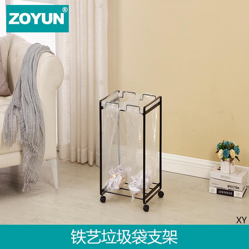 厨房铁艺垃圾袋支架挂钩塑料袋挂架挂式置物架可移动垃圾架带轮子