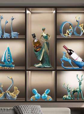 R^小鹿酒柜装饰品红酒架现代客厅家居工艺品小摆件套装家里新房创