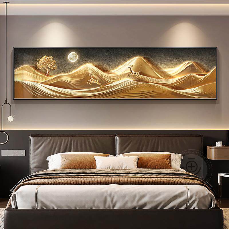 轻奢高级感背靠金山卧室床头装饰画大气高档山水风景房间客厅挂画
