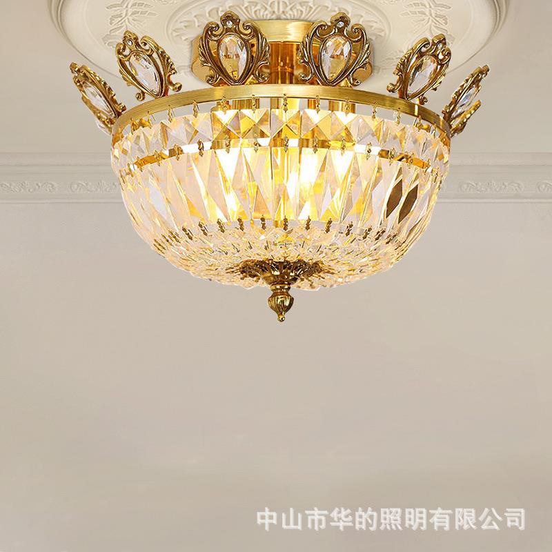 法式全铜卧室吸顶灯轻奢圆形书房走廊家用装饰灯具欧式水晶餐厅灯