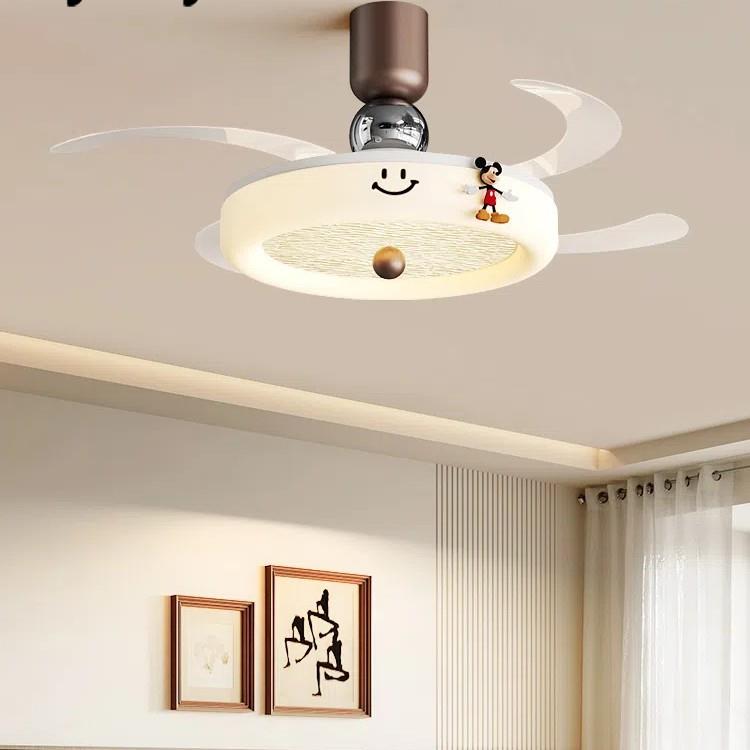 卧室隐形风扇灯复古奶油风2025新款卡通儿童房餐厅静音吊扇灯