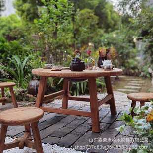 围炉茶桌烤串别墅门板圆形农家小院小型炕桌复古火锅景区民宿矮桌