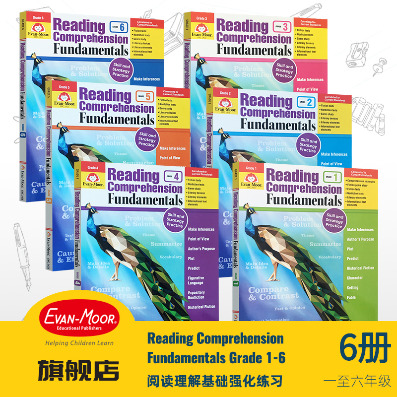 Evan-Moor Reading Comprehension Fundamentals 阅读理解基础强化练习 美国加州教辅 evanmoor 原版进口正版少儿英语一年到六年级 书籍/杂志/报纸 儿童读物原版书 原图主图