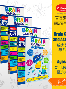 Evan-Moor BrainGames and Activities Ages 4-11 脑力游戏与活动书 幼儿园到六年级4册套装少儿英语原版进口教辅evanmoor含音频