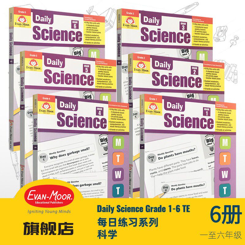 Evan-Moor Daily Science TE 每日练习系列科学完整版 美国加州教辅 evanmoor英文原版进口书科学 理解力创造逻辑性练习一到六年级