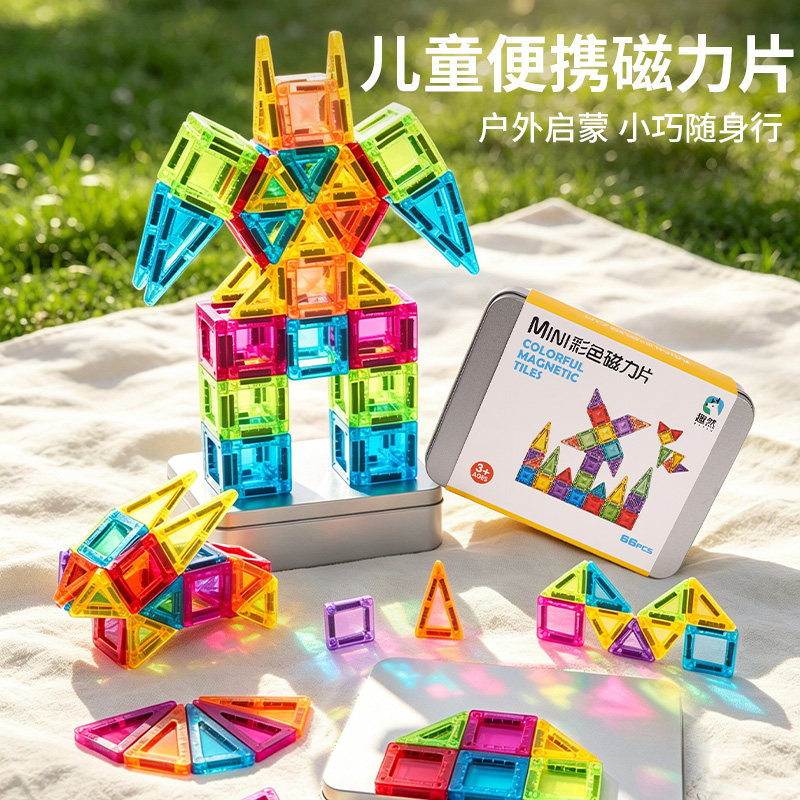 迷你磁力片便携口袋方块磁吸铁盒装小积木mini儿童益智3到6岁玩具