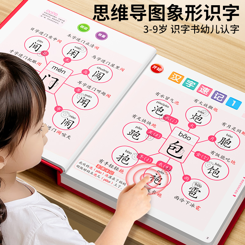 儿童思维导图形象识字大王3000速记汉字幼儿园启蒙认字卡片点读机