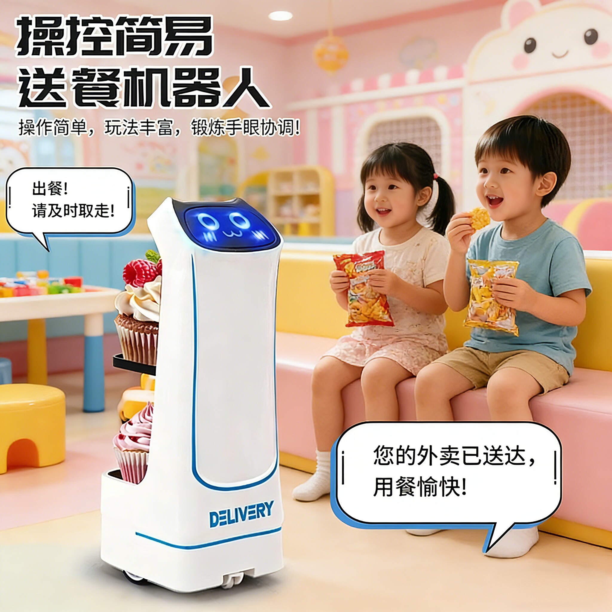 儿童迷你电动遥控送餐机器人过家家零食饮料运输亲子互动益智玩具