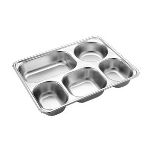 304不锈钢餐盘方形四格五格快餐盘成人学生食堂加厚餐盒分格饭盒