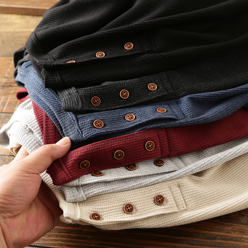 客供定制华夫格亨利领打底t恤