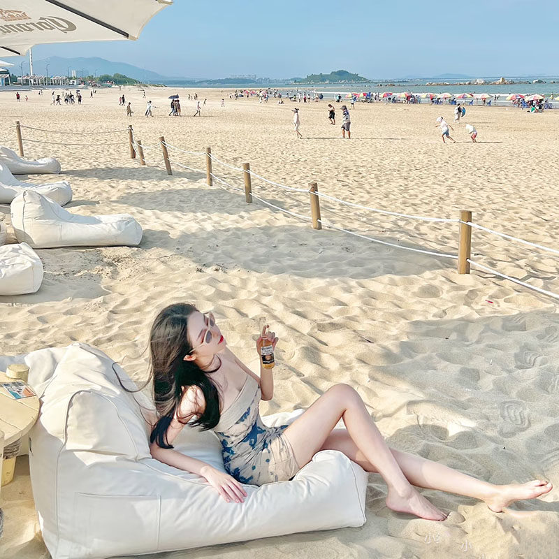 户外沙滩酒吧防水防晒懒人沙发桌遮阳伞套装酒吧豆袋可印LOGO