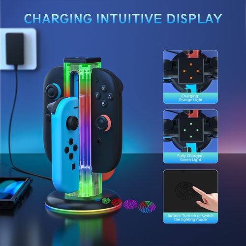 Switch2代左右手柄座充Switch/OLED手柄通用四合一座充带炫彩灯