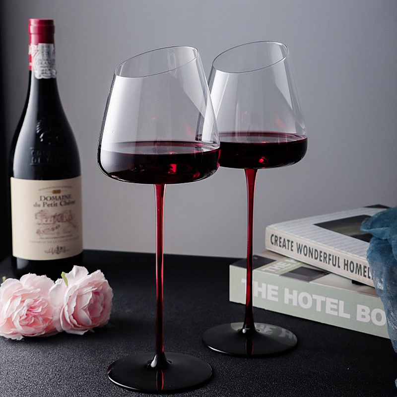 红挺黑底斜口红酒杯香槟杯葡萄酒杯冷切口凹底水晶玻璃网红高脚杯,餐饮具,葡萄酒/红酒杯,淘宝优惠券,粉丝福利购,淘宝优惠卷