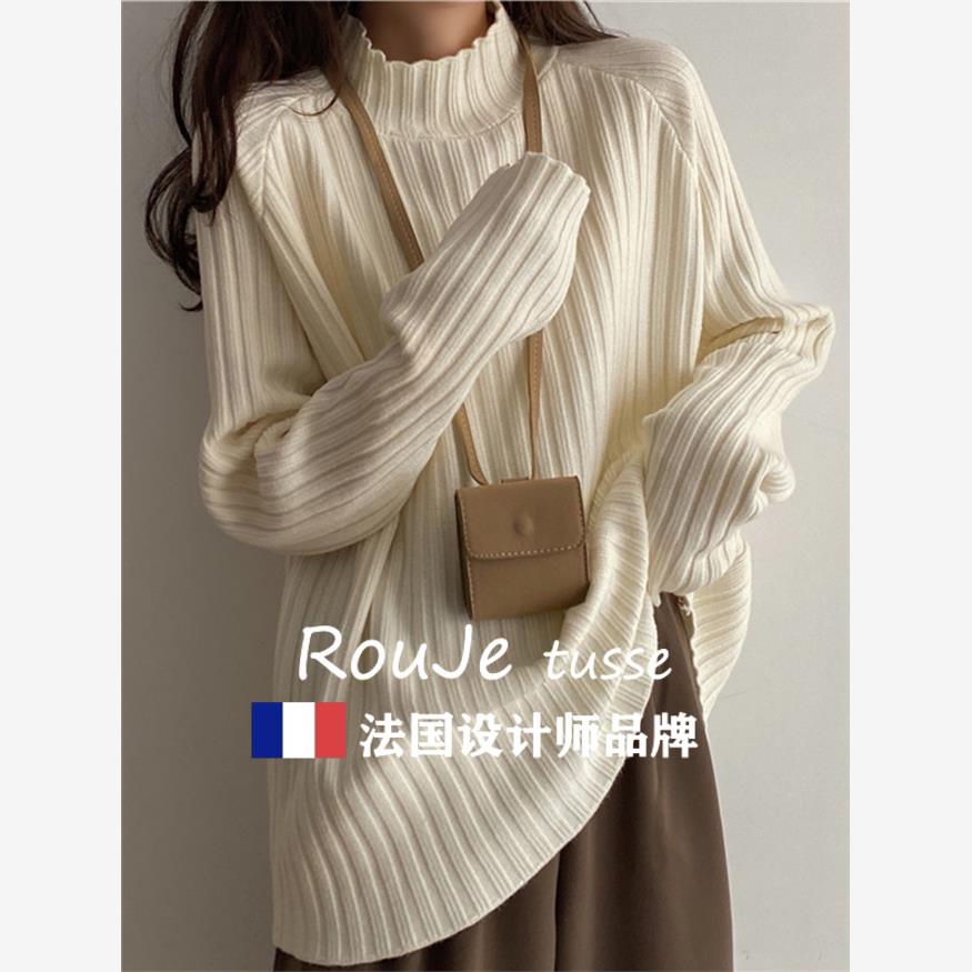 Rouje tusse半高领毛衣女秋冬中长款宽松显瘦遮肉羊绒针织衫上衣