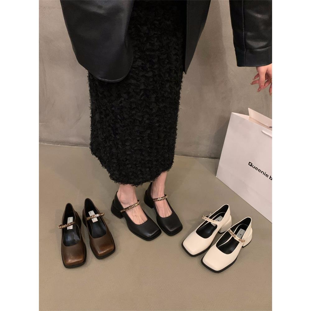 香港粗跟高跟鞋黑色玛丽珍小皮鞋女鞋子2025新款秋季法式晚晚单鞋