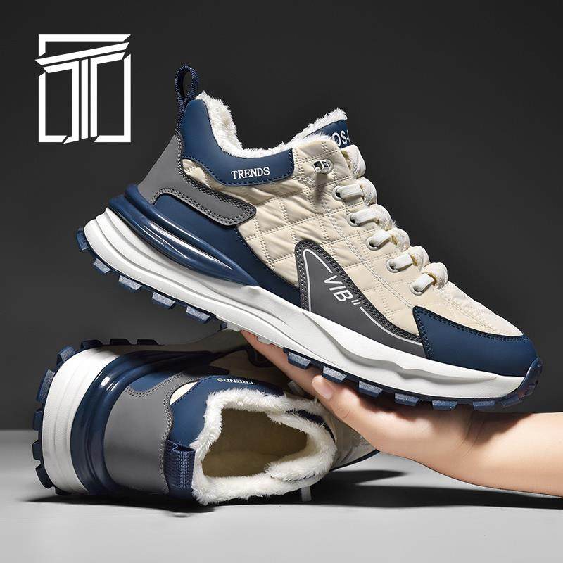 香港ITMY3 冬季新款男鞋加绒保暖百搭运动鞋皮面拼接一脚蹬休闲鞋
