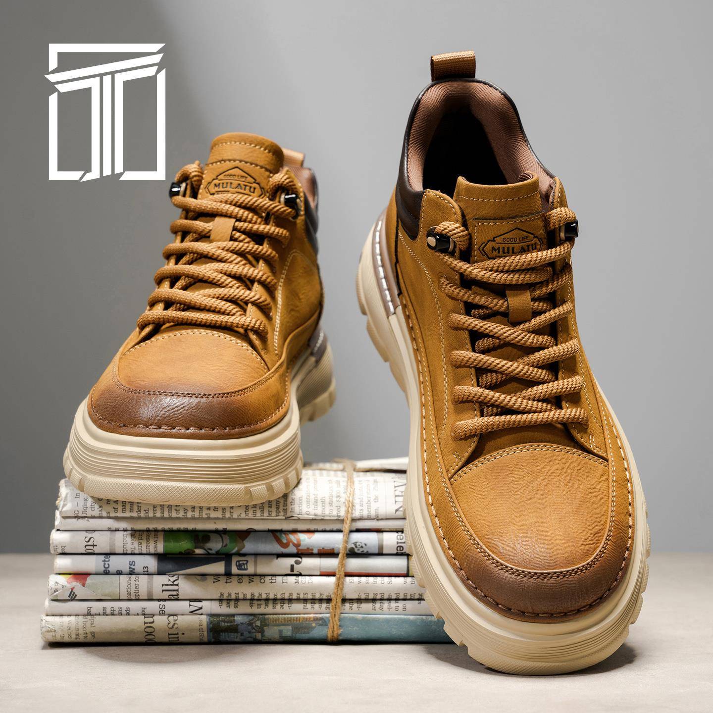 香港ITMY3 冬季新款男鞋厚底皮面中帮复古耐磨时尚工装马丁休闲鞋