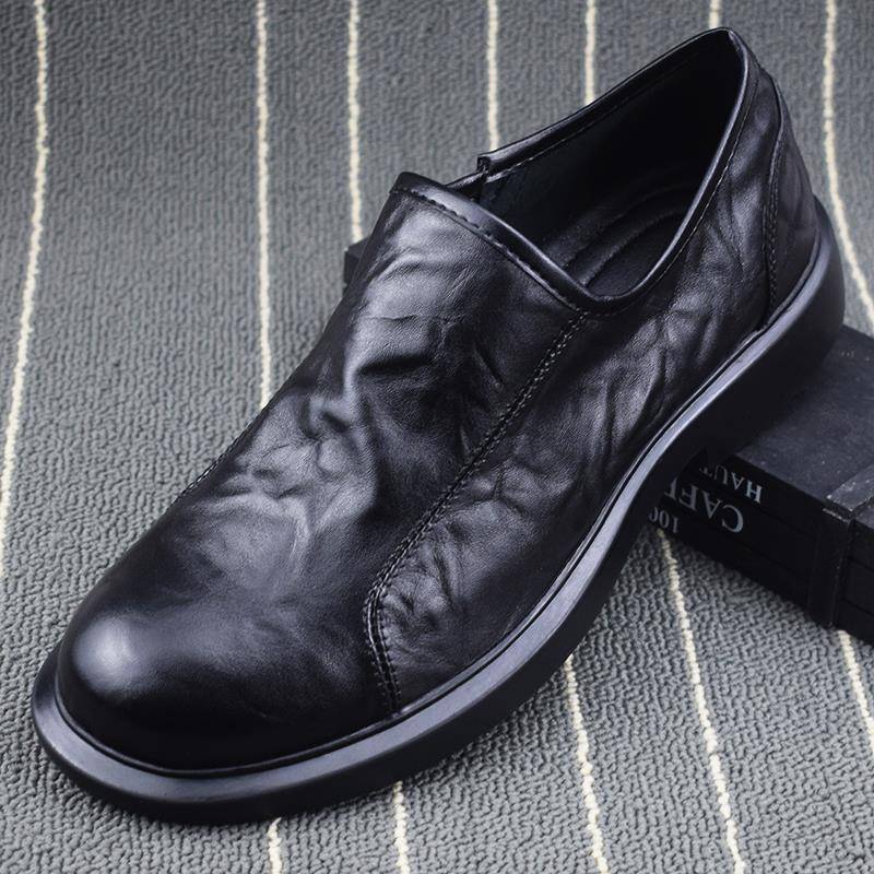 高端外贸真皮休闲男士切尔西靴头层牛皮百搭圆头厚底软皮马丁靴男