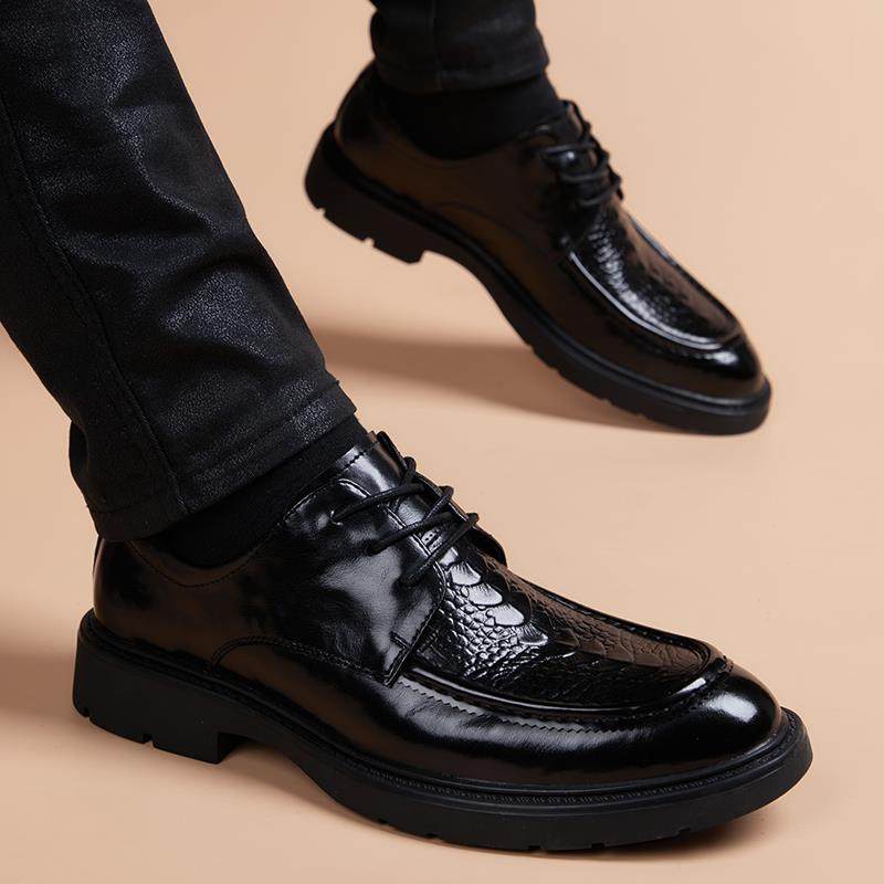 香港潮牌商务正装男士皮鞋英伦潮流百搭内增高真皮软底系带休闲鞋
