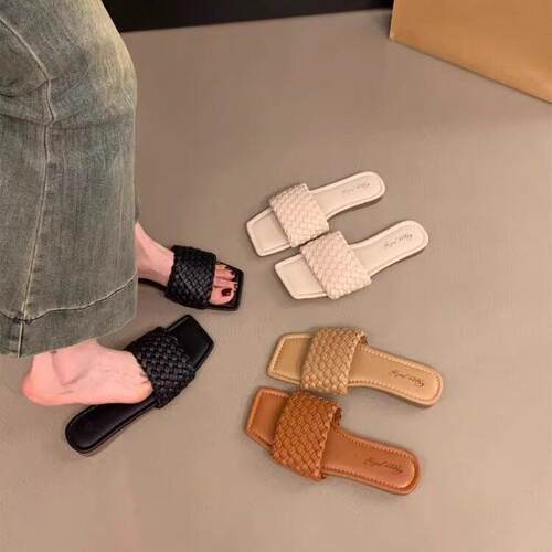 北海之夏~ITSK一字拖鞋女夏外穿平底编织沙滩凉拖鞋