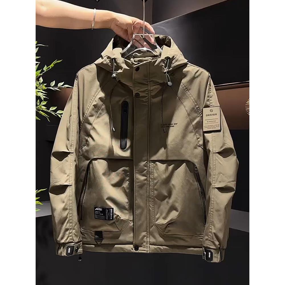 MAROLIO~工装潮牌防风棉服冲锋衣男2025冬季新款加棉加厚连帽外套