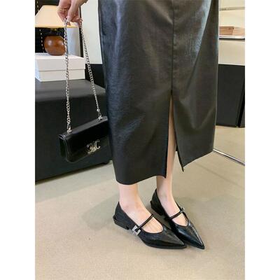 香港低跟鞋小香风尖头单鞋女2025年冬季新款玛丽珍女鞋粗跟工作鞋