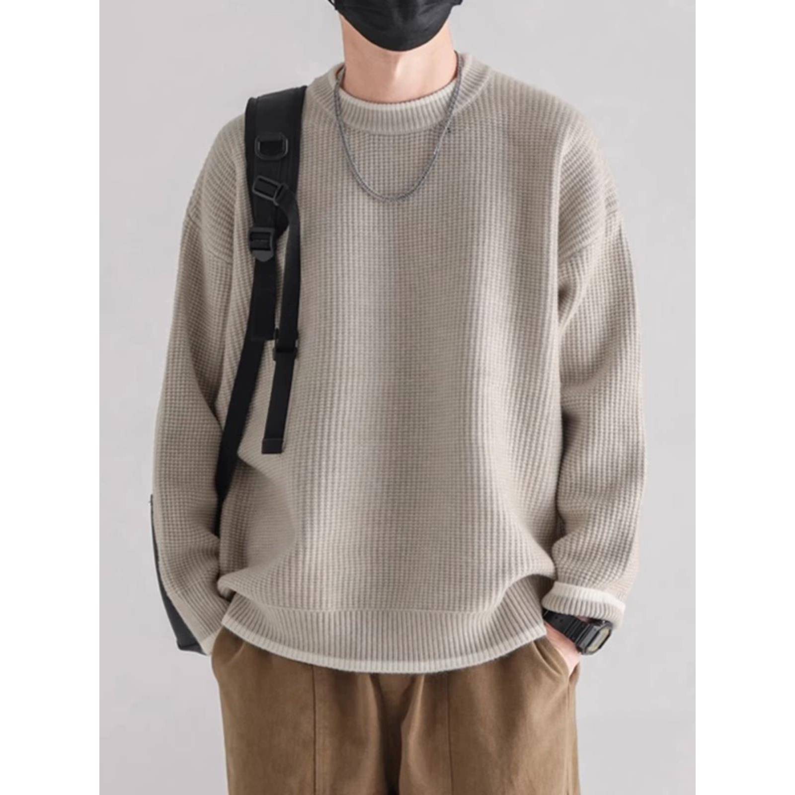 潮牌it neith BIAS假两件圆领毛衣男加厚秋冬宽松打底针织慵懒ins