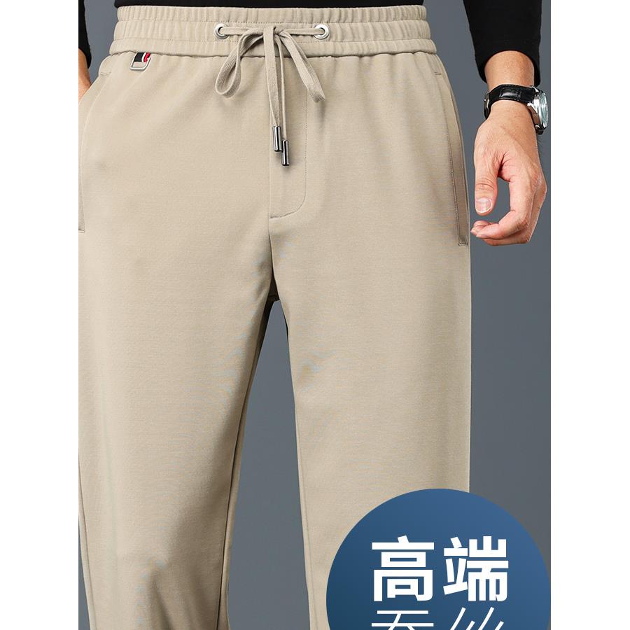 PALM CITY桑蚕丝男士休闲裤春秋款宽松男直筒2025冬垂感高腰男裤