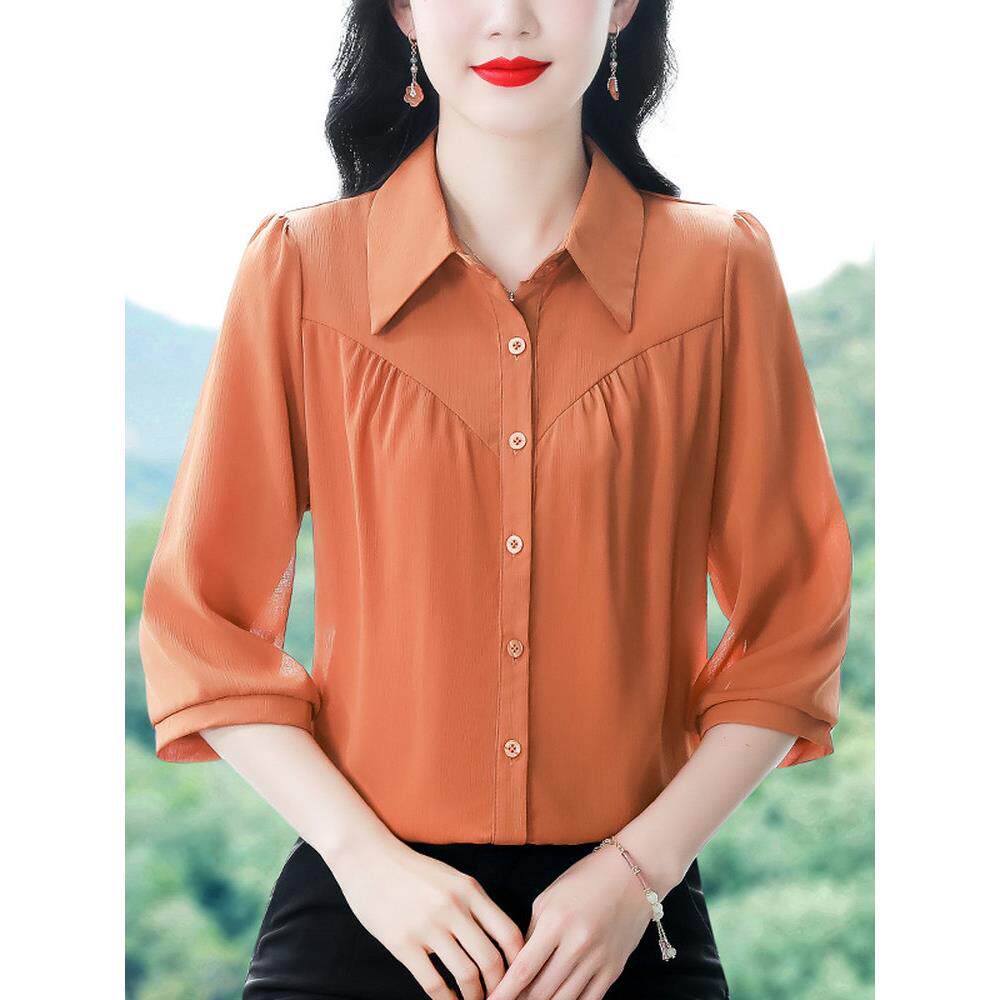 中袖衬衫女春秋2025年新款时尚百搭七分袖高端衬衣气质休闲上衣