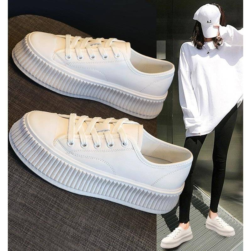 网红真皮厚底小白鞋女鞋2025新款春秋百搭运动休闲饼干鞋学生板鞋