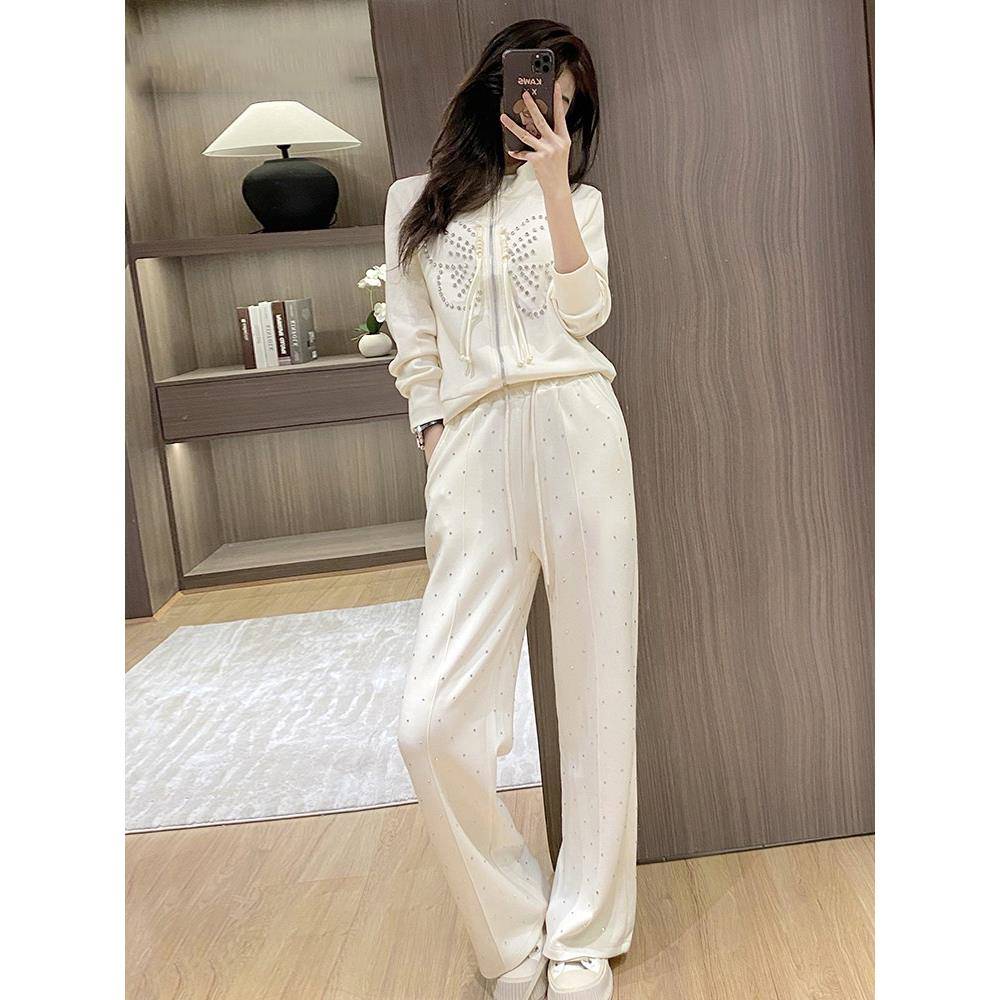 欧洲站蝴蝶烫钻开衫休闲时尚套装女2025新款春秋冬运动减龄两件套