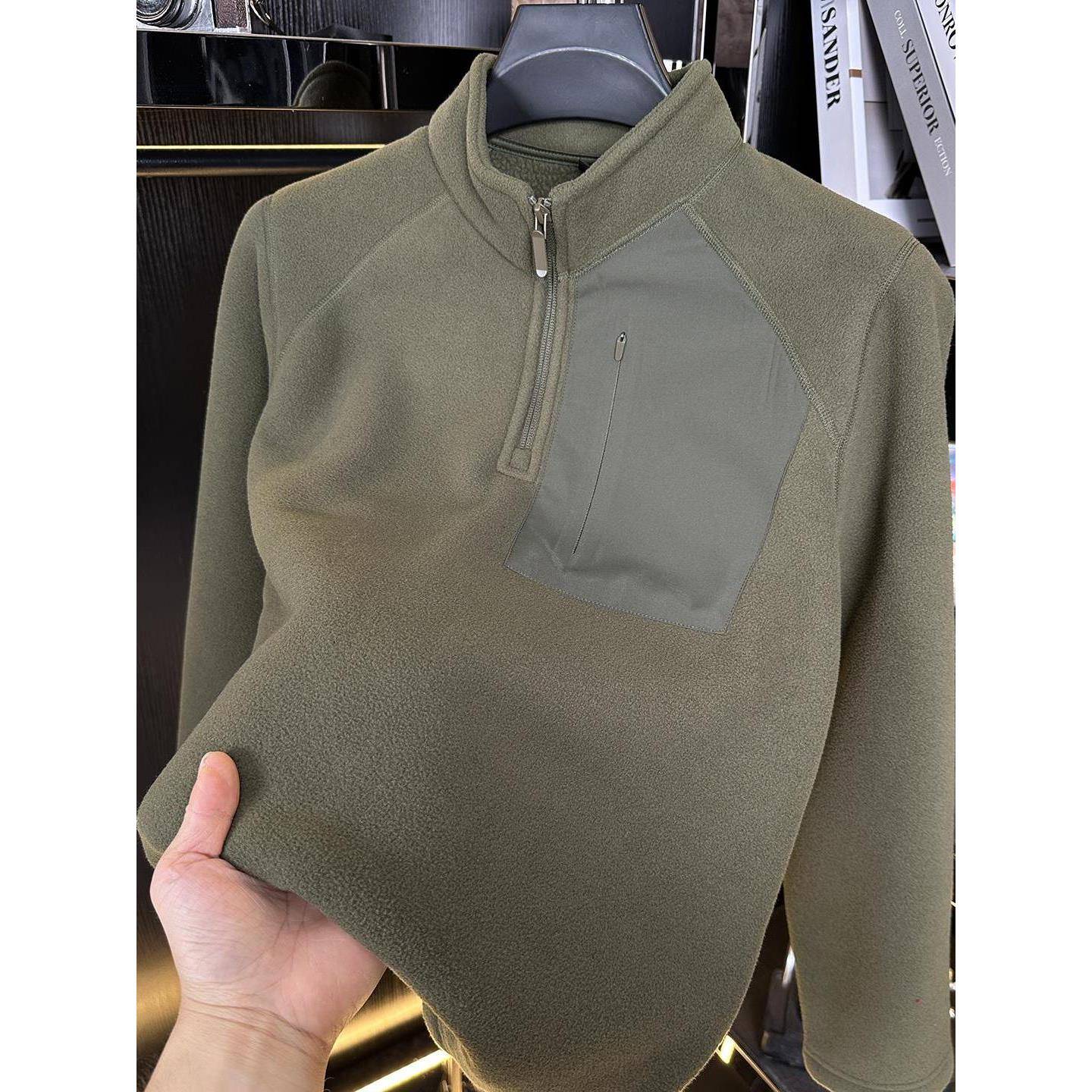 Mostarsea~奥粒绒拉炼卫衣男秋冬加绒加厚立领内搭保暖打底衫上衣