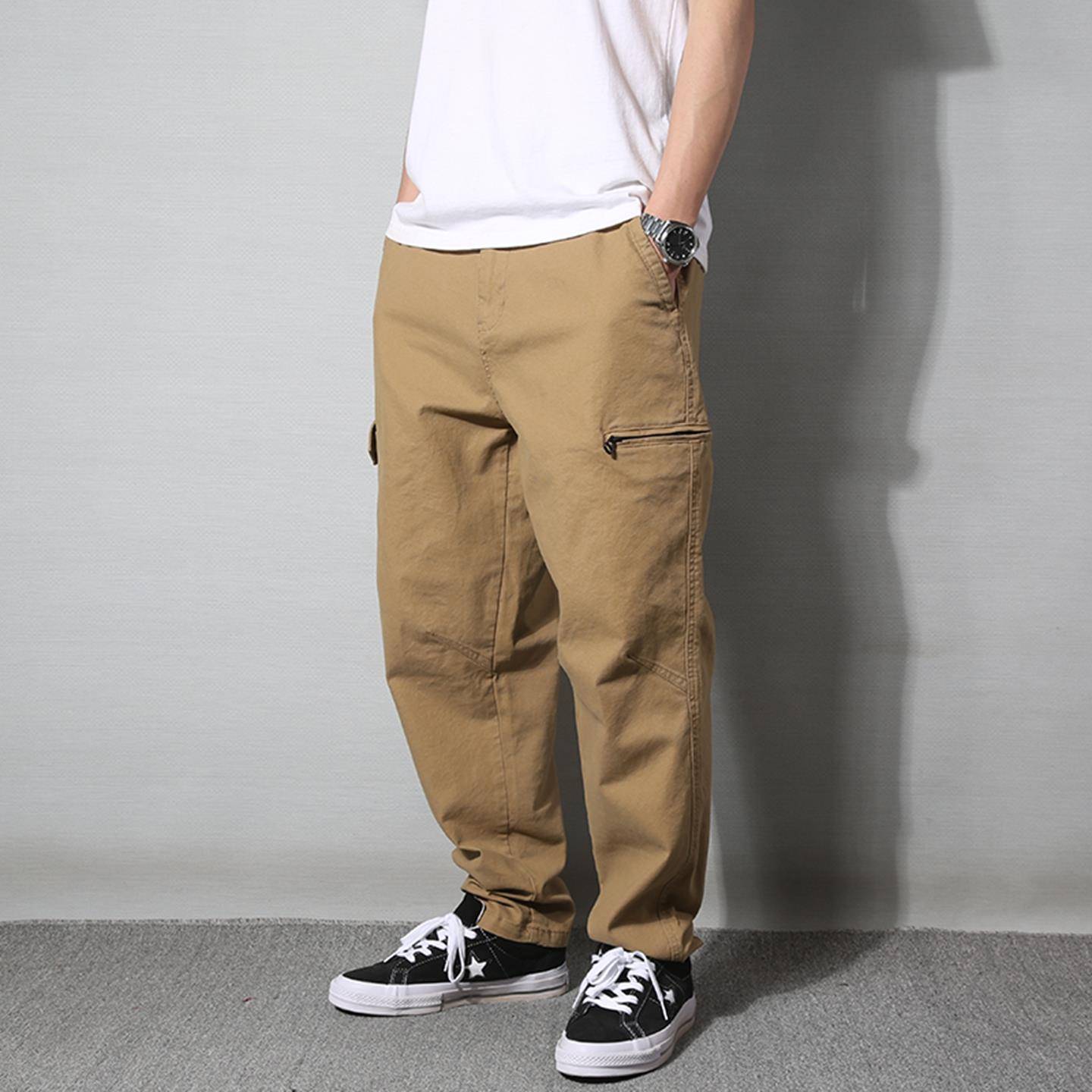 Home Daily~日系多口袋工装裤男直筒宽松休闲长裤哈伦锥形九分裤