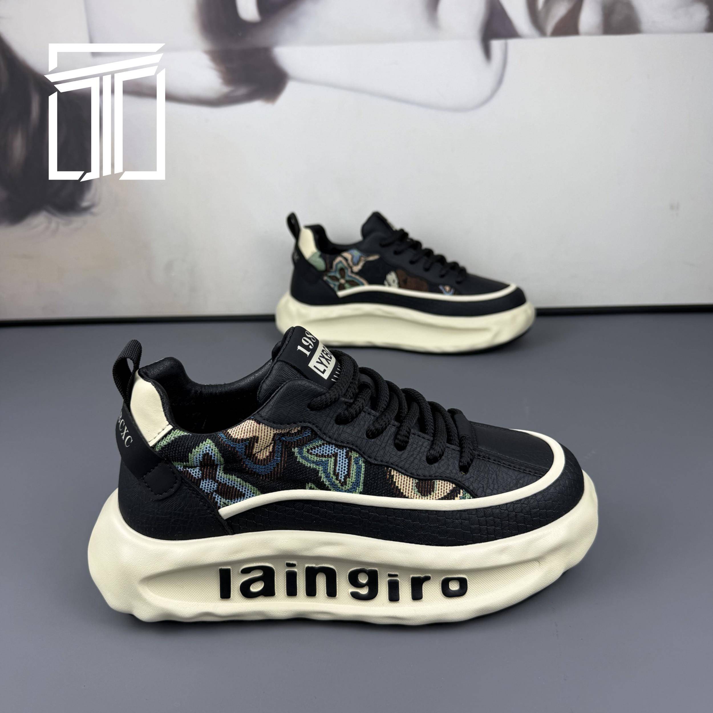 香港ITMY3 冬季新款男鞋潮流厚底增高老爹鞋时尚刺绣拼接休闲鞋子